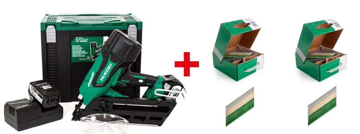 HIKOKI NR1890DC 18V BRUSHLESS FRAMING NAILER WITH 2 X 5AMP LI-ION BATTERIES